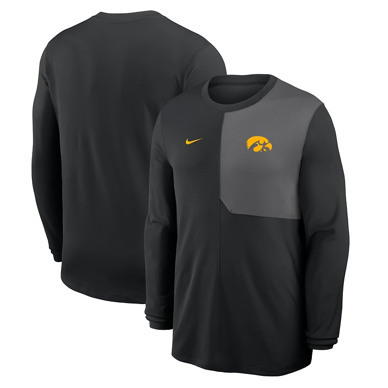 Men's Nike Black Iowa Hawkeyes 2025 Sideline Coach UV Dri-FIT Long Sleeve Shirt