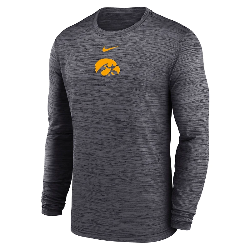 Men's Nike Black Iowa Hawkeyes 2025 Sideline Velocity Dri-FIT Long Sleeve T-Shirt