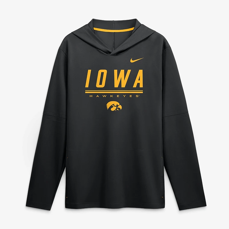 Men's Nike Black Iowa Hawkeyes 2026 Sideline Lightweight Long Sleeve Hooded Dri-FIT Top