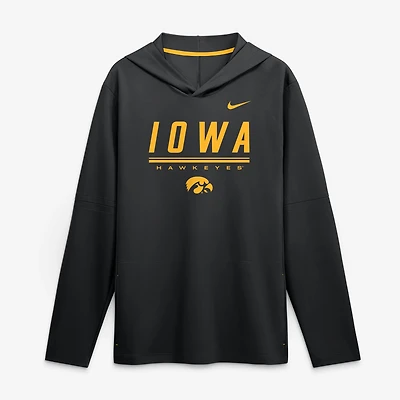 Men's Nike Black Iowa Hawkeyes 2026 Sideline Lightweight Long Sleeve Hooded Dri-FIT Top