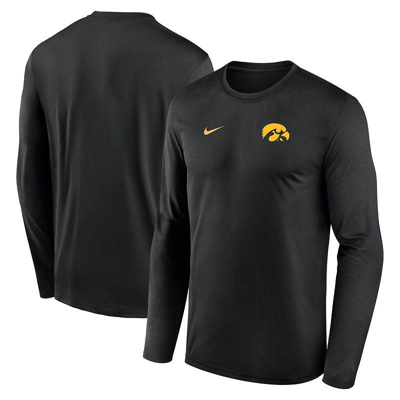 Men's Nike Black Iowa Hawkeyes 2026 Sideline Small Logo Legend Dri-FIT Long Sleeve T-Shirt