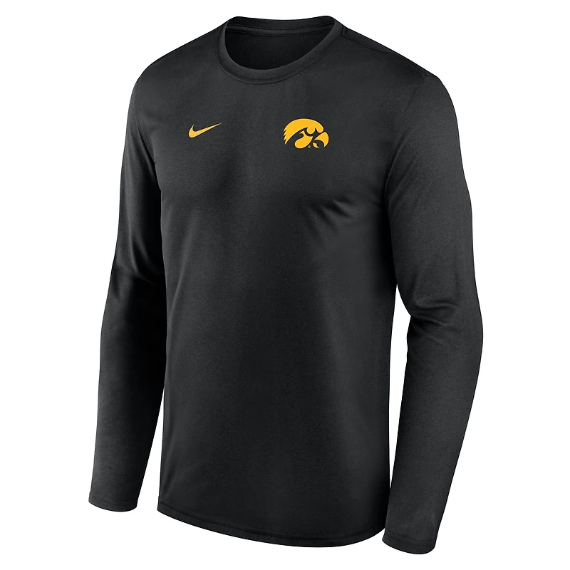 Men's Nike Black Iowa Hawkeyes 2026 Sideline Small Logo Legend Dri-FIT Long Sleeve T-Shirt
