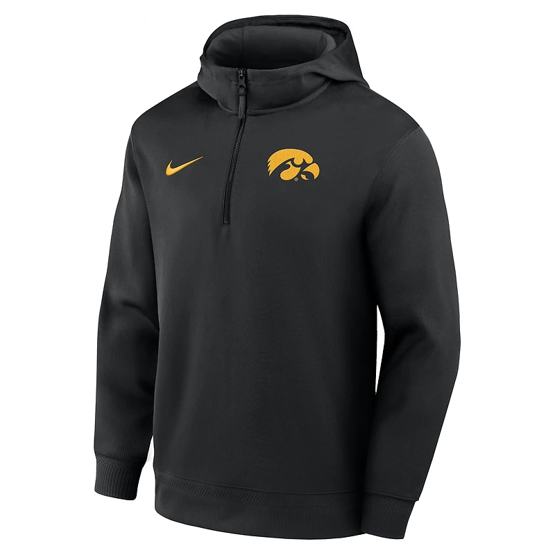 Men's Nike Black Iowa Hawkeyes Coaches Premium Dri-FIT Quarter-Zip Hoodie