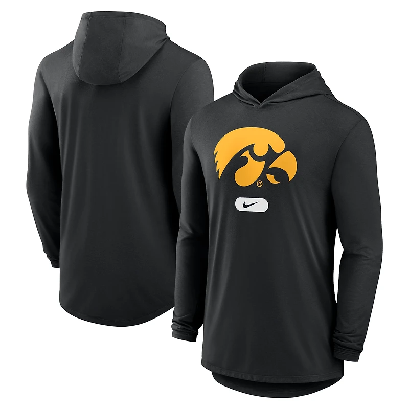 Men's Nike Black Iowa Hawkeyes Primetime Tri-Blend Dri-FIT Long Sleeve Hoodie T-Shirt
