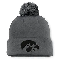 Bonnet en tricot à revers Nike Iowa Hawkeyes Primetime Peak Campus pour homme, couleur charbon, avec pompon