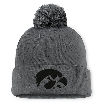 Men's Nike Charcoal Iowa Hawkeyes Primetime Peak Campus Cuffed Knit Hat with Pom