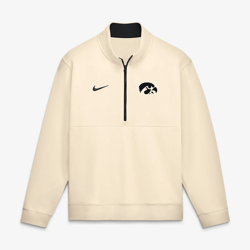 Pull-over à demi-zip en polaire Nike Primetime Club crème pour homme, Iowa Hawkeyes.