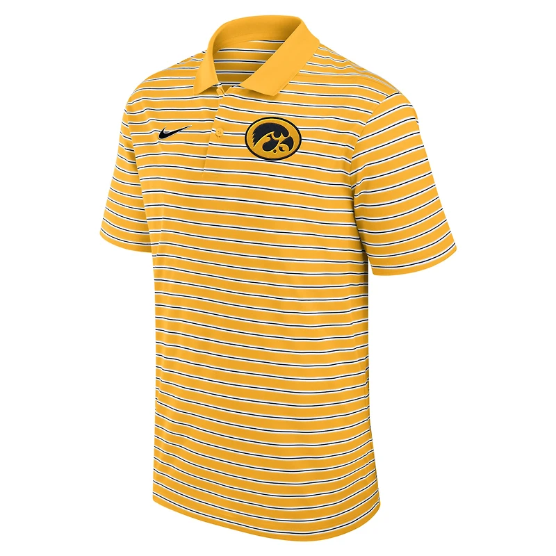 Polo Nike Dri-FIT rayé Primetime Victory pour homme, couleur or/blanc, Iowa Hawkeyes