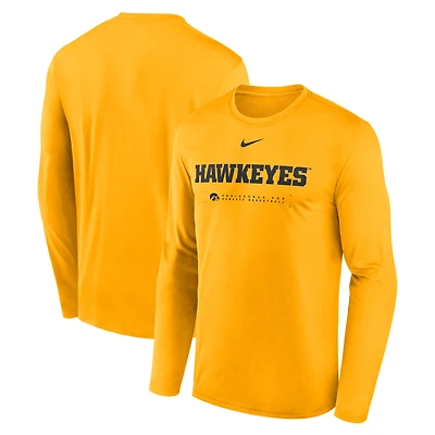 Men's Nike Gold Iowa Hawkeyes 2025 Courtside Basketball Shootaround Legend Dri-FIT Long Sleeve T-Shirt