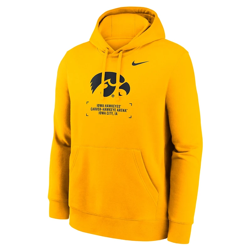 Men's Nike Gold Iowa Hawkeyes Basketball Two-Hit Club Fleece Pullover Hoodie