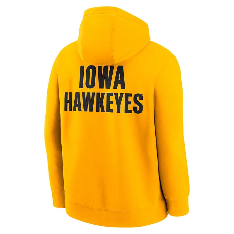 Men's Nike Gold Iowa Hawkeyes Basketball Two-Hit Club Fleece Pullover Hoodie