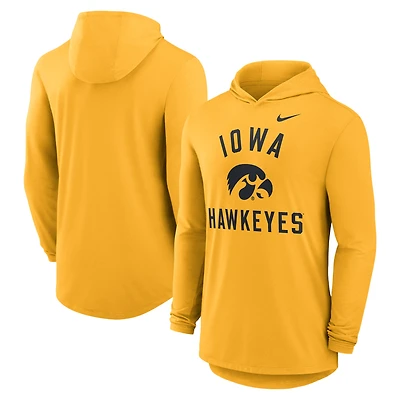Men's Nike Gold Iowa Hawkeyes Classic Arch Tri-Blend Dri-FIT Long Sleeve Hoodie T-Shirt