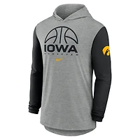 T-shirt à capuche et manches longues Nike Iowa Hawkeyes gris/noir pour homme, color-block, motif tri-blend Dri-FIT