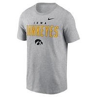 Men's Nike Heather Gray Iowa Hawkeyes Campus 2-Hit Primary Mascot T-Shirt