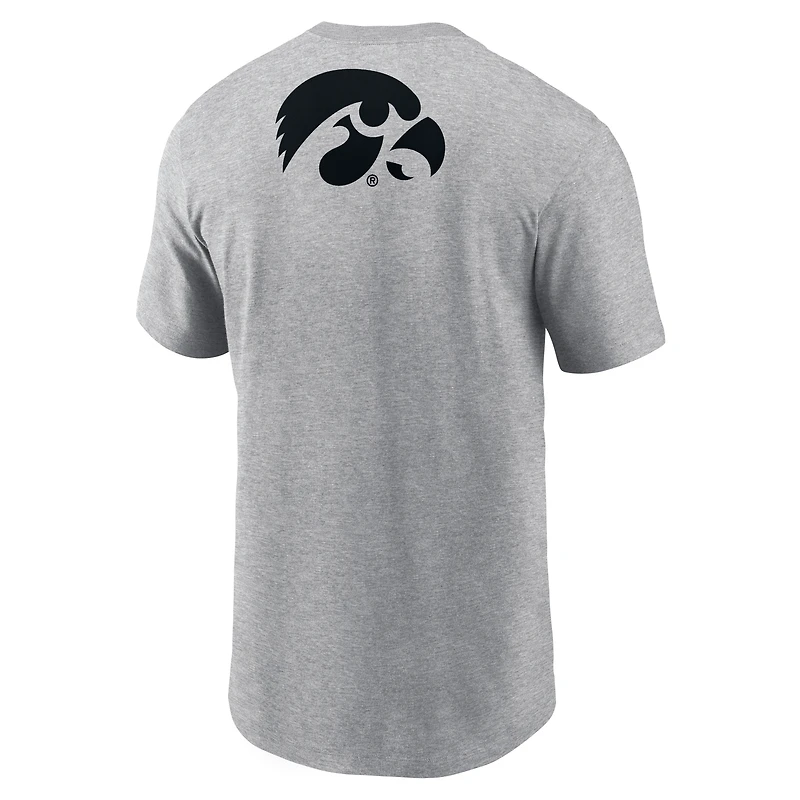 Men's Nike Heather Gray Iowa Hawkeyes Campus 2-Hit Primary Mascot T-Shirt