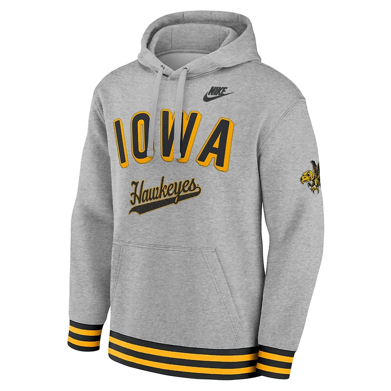 Sweat à capuche rétro Nike Iowa Hawkeyes Legacy gris chiné pour homme