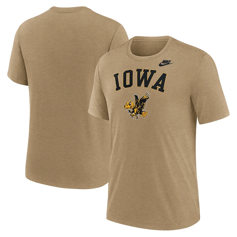 Men's Nike Heather Light Brown Iowa Hawkeyes Legacy Arch Tri-Blend T-Shirt
