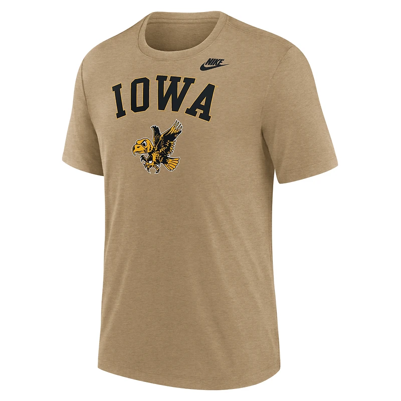 Men's Nike Heather Light Brown Iowa Hawkeyes Legacy Arch Tri-Blend T-Shirt