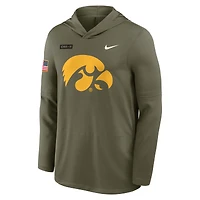 Men's Nike Olive Iowa Hawkeyes 2025 Military Appreciation Dri-FIT Long Sleeve Hoodie T-Shirt