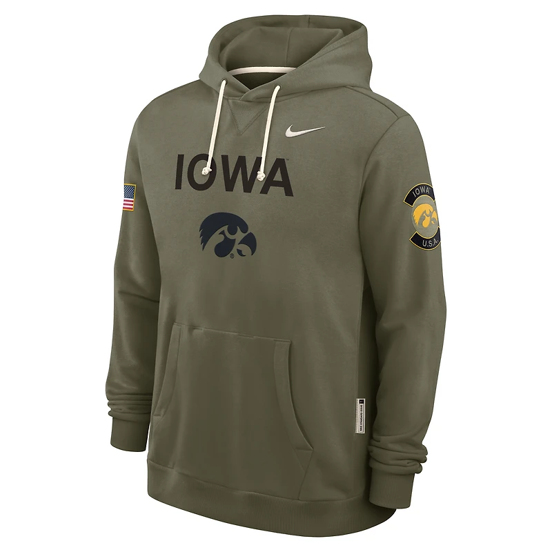 Sweat à capuche Nike Olive Iowa Hawkeyes 2025 Military Appreciation Standard Issue pour homme