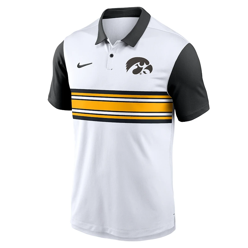 Polo Nike blanc/noir Iowa Hawkeyes Primetime Campus Pattern Vapor Dri-FIT pour homme