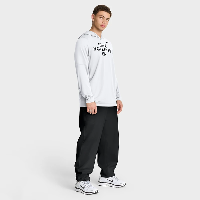 Men's Nike White Iowa Hawkeyes 2025 Sideline Dri-FIT Long Sleeve Hoodie T-Shirt