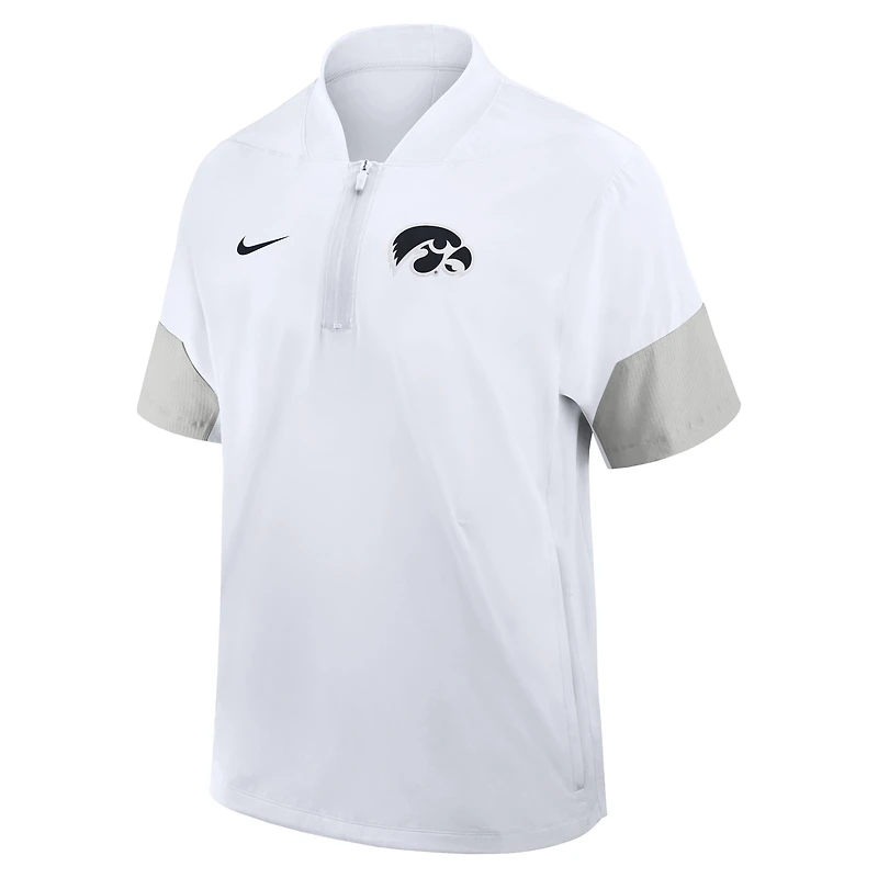 Men's Nike White Iowa Hawkeyes 2025 Sideline Short Sleeve Quarter-Zip Dri-FIT Coach Jacket