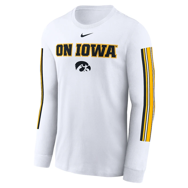T-shirt Nike blanc à manches longues avec slogan Local Spirit des Iowa Hawkeyes pour hommes