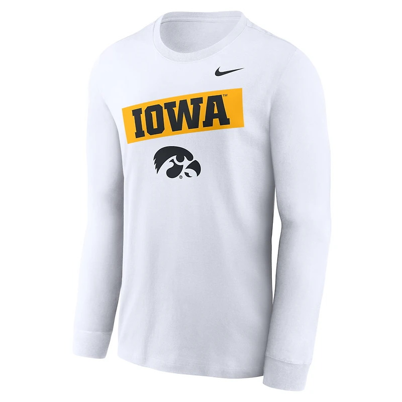 Men's Nike White Iowa Hawkeyes Two-Hit Classic Location Long Sleeve T-Shirt