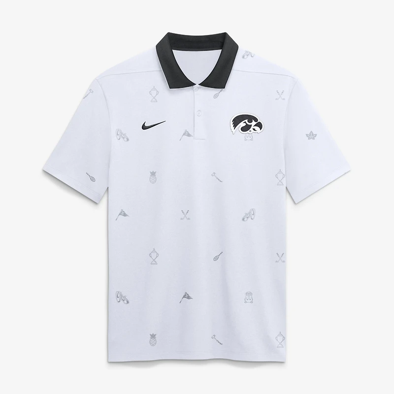 Polo Nike Dri-FIT blanc Iowa Hawkeyes à motif vapor pour homme
