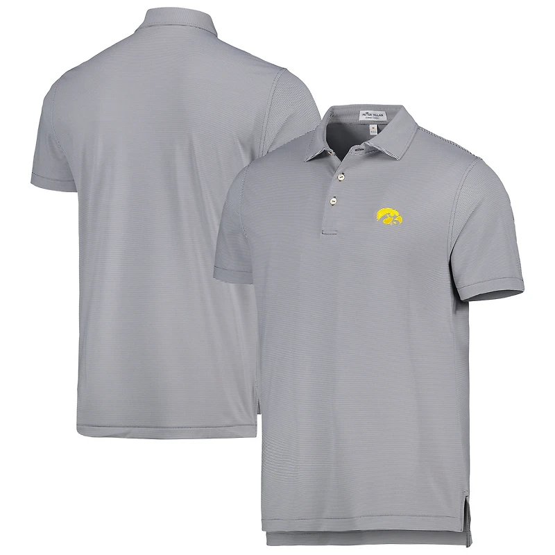 Men's Peter Millar Gray Iowa Hawkeyes Jubilee Striped Performance Jersey Polo