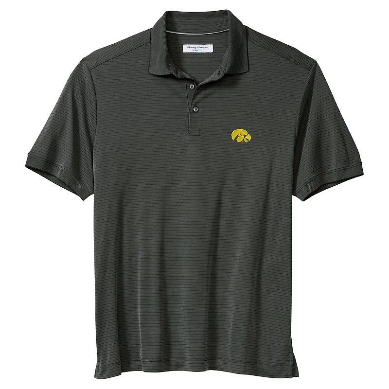 Men's Tommy Bahama Black Iowa Hawkeyes IslandZone Bay Stripe Polo