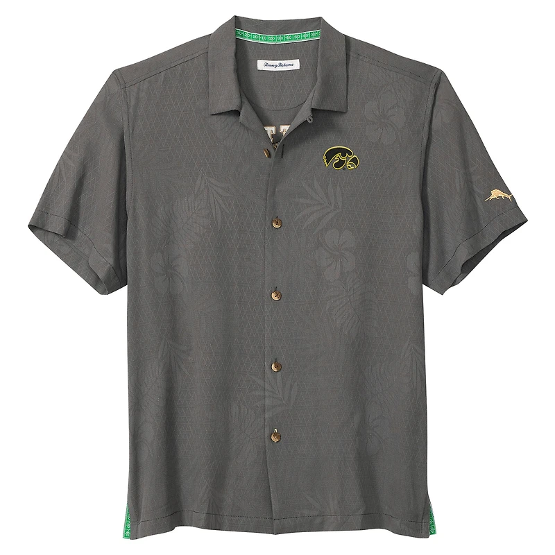 Men's Tommy Bahama Gray Iowa Hawkeyes Catch of the Day Camp IslandZone Button-Up Shirt