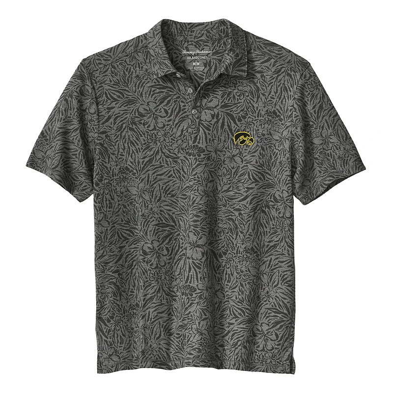 Men's Tommy Bahama  Gray Iowa Hawkeyes IslandZone Wild Hibiscus Tri-Blend Polo