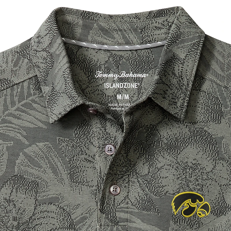 Polo Tommy Bahama gris pour homme, Iowa Hawkeyes, Palm Fresco, Hibiscus, IslandZone®