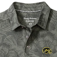 Polo Tommy Bahama gris pour homme, Iowa Hawkeyes, Palm Fresco, Hibiscus, IslandZone®