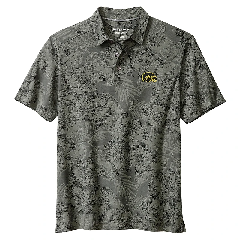 Men's Tommy Bahama Gray Iowa Hawkeyes Palm Fresco Hibiscus IslandZone® Polo