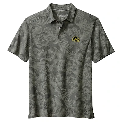 Men's Tommy Bahama Gray Iowa Hawkeyes Palm Fresco Hibiscus IslandZone® Polo