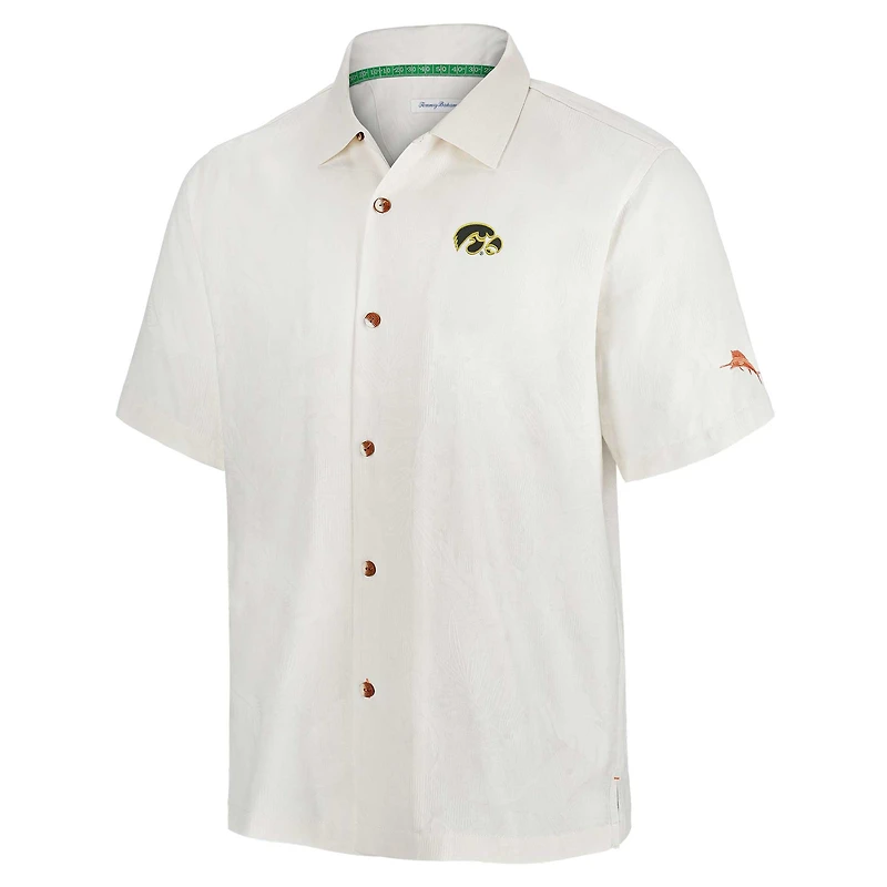 Chemise boutonnée blanche pour homme Tommy Bahama Iowa Hawkeyes Coconut Matchup Camp