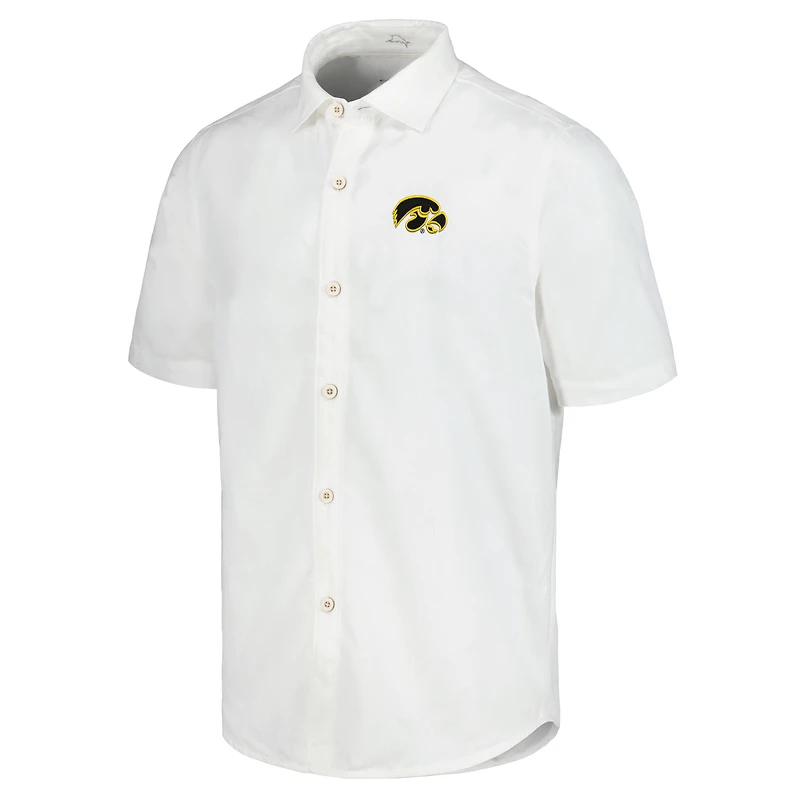 Men's Tommy Bahama White Iowa Hawkeyes Coconut Point Palm Vista IslandZone Camp Button-Up Shirt