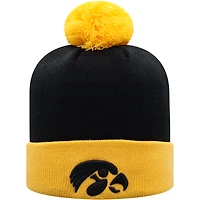 Bonnet pour hommes Top of the World noir/or Iowa Hawkeyes Core 2 tons à revers en tricot avec pompon