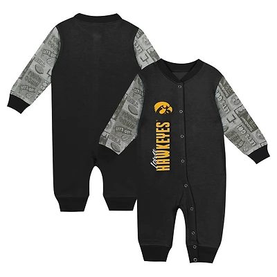 Combinaison à manches longues colorblock noire Iowa Hawkeyes Playbook pour nouveau-né et nourrisson