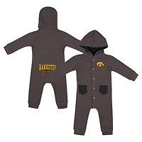 Barboteuse à capuche et boutons-pression en tissu gaufré Zando-Zan pour nouveau-né bébé Colosseum Charcoal Iowa Hawkeyes