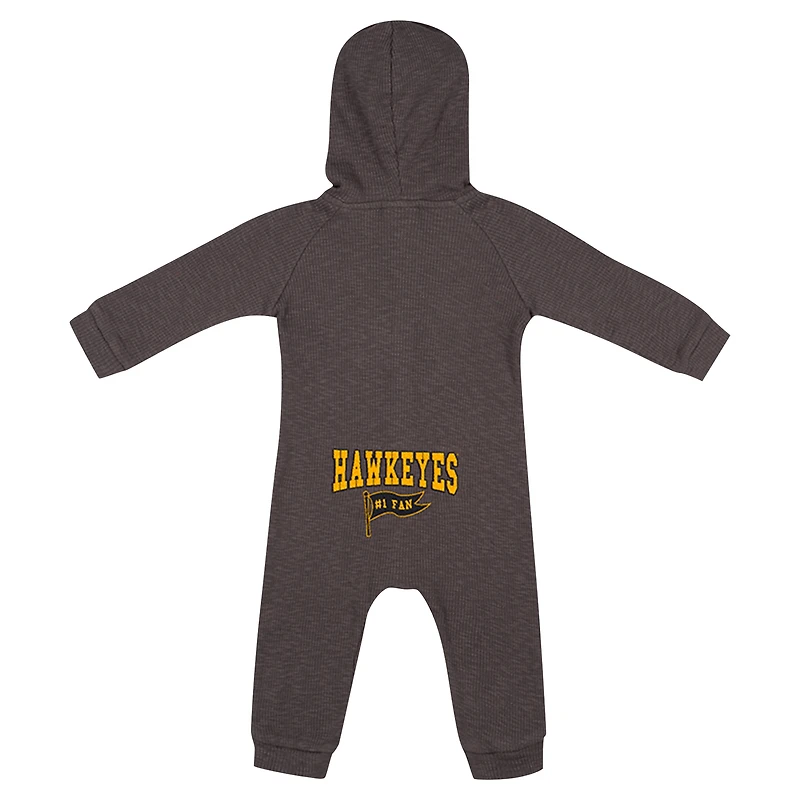 Newborn & Infant Colosseum Charcoal Iowa Hawkeyes Zando-Zan Waffle Full-Snap Hooded Romper