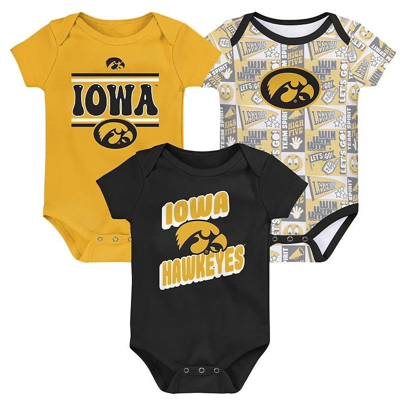 Lot de 3 bodies pour nouveau-né Iowa Hawkeyes Black Sunday Comics