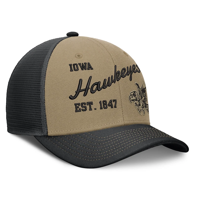 Unisex Nike  Beige/Black Iowa Hawkeyes Legacy Rise Trucker Adjustable Hat