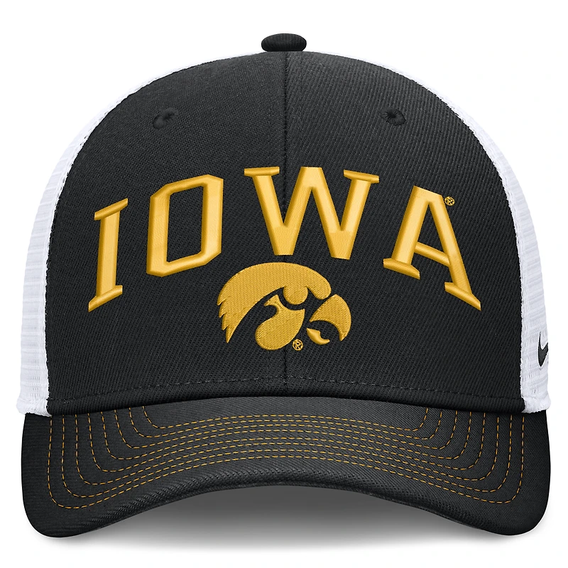 Casquette trucker unisexe Nike noire et blanche Iowa Hawkeyes Primetime Arched, ajustable