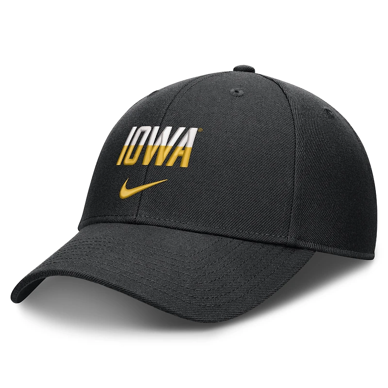 Casquette unisexe Nike noire Iowa Hawkeyes 2026 On-Field Gameday Rise ajustable