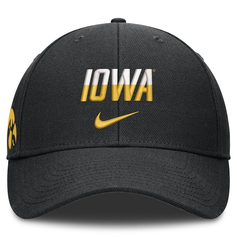 Unisex Nike Black Iowa Hawkeyes 2026 On-Field Gameday Rise Adjustable Hat