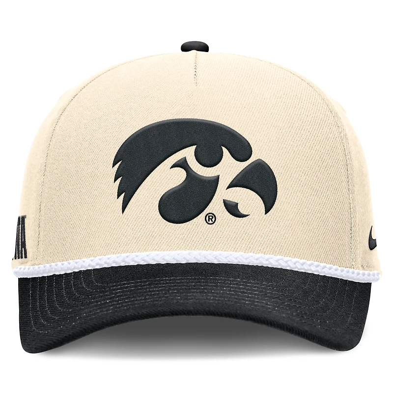 Unisex Nike Natural Iowa Hawkeyes 2026 Primetime Natural 5-Panel Rope 2-Tone Rise Hat
